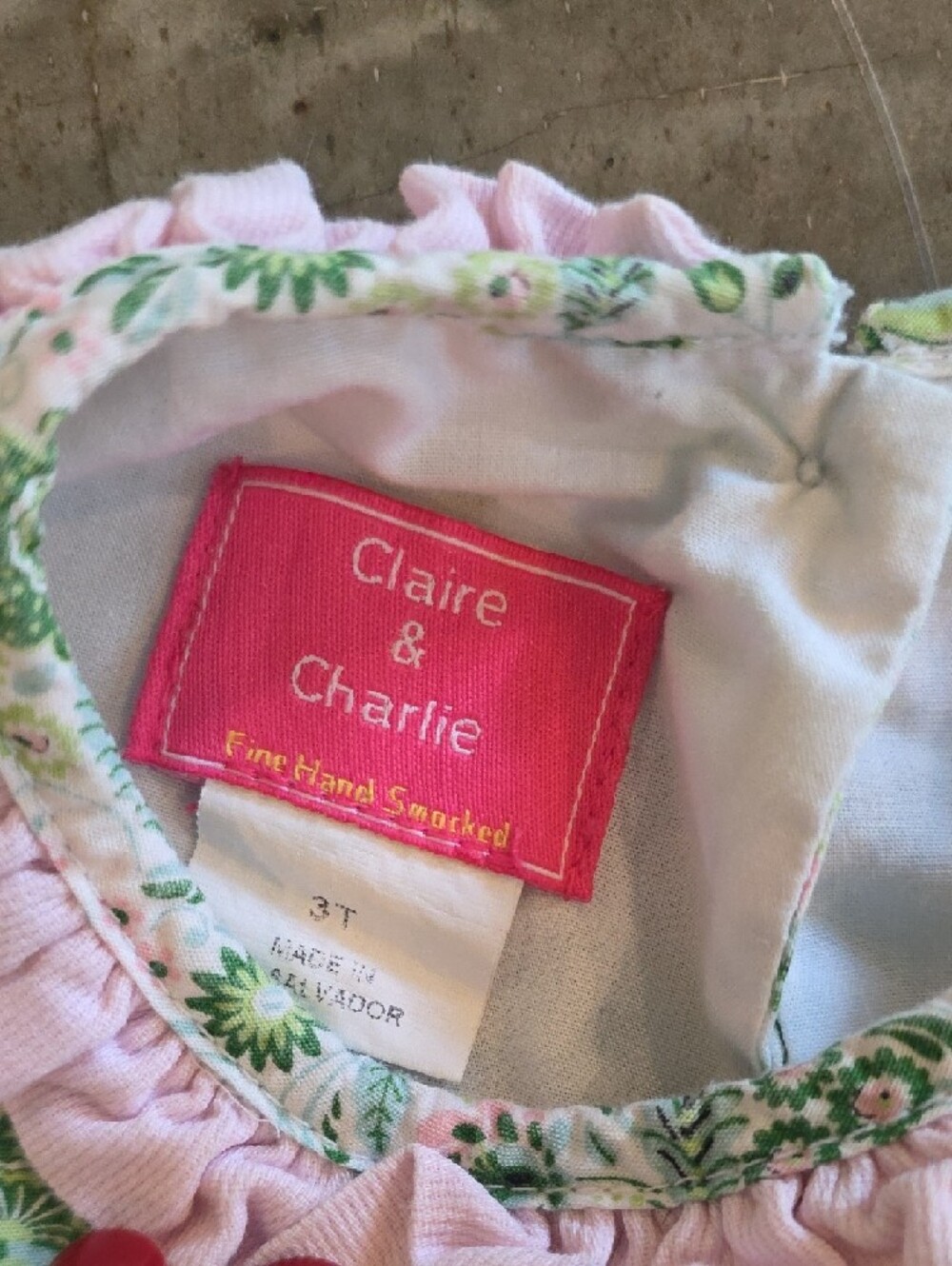 Classic Smocked Floral Dress for Girls - Pink & Green - Picture 2 of 3